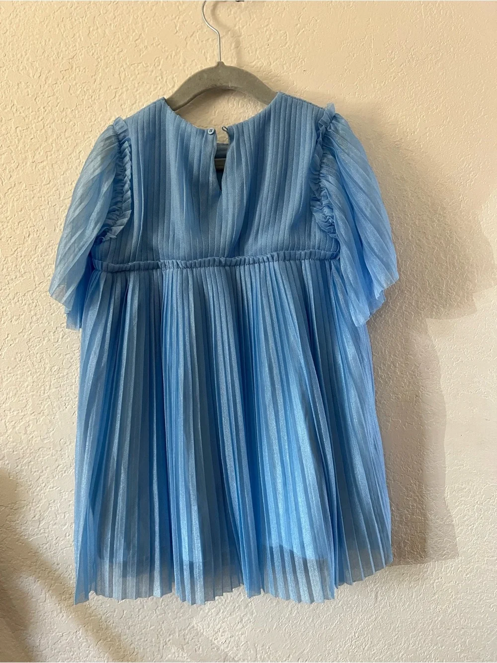 Zara Girls Light Blue Pleated Short-Sleeve Dress Top